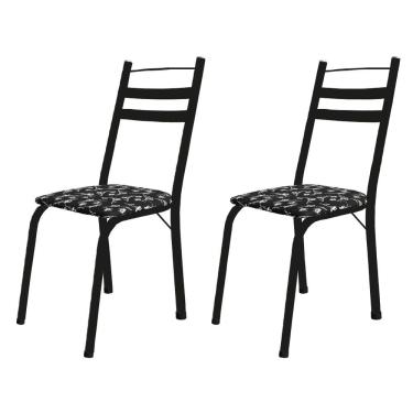 Imagem de Conjunto Com 2 Cadeiras Tubular Itália Preto-floral Artefamol