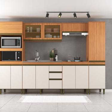 Imagem de Cozinha Cecilia 6 Pecas Com Aéreo Vidro Reflecta Paneleiro E Cooktop Freijó-off White