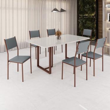 Imagem de Conjunto Sala De Jantar Mesa 160x90cm Base Lunna Tampo Mdf Laca Com Vidro Florença Grafite - Marrom