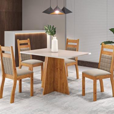 Imagem de Mesa De Jantar Retangular 1,20x80 Dalbelle Com 4 Cadeiras Sicilia Mel-blonde-pérola