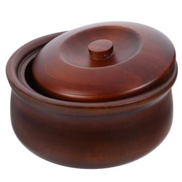 Imagem de Luxshiny Tigela de salada de madeira com tampa: Tigela de servir estilo japonês para arroz, sopa, frutas, lanches e sobremesas - marrom escuro