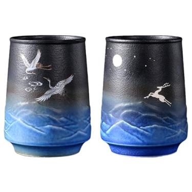 Imagem de CmengAo Conjunto De 2 Canecas Cerâmica Para Café, Xícaras Chá Sem Alças, Processo Cobertura Fosca, Caneca Grande 10 Oz Com Esmalte Artístico Latte, Chá, Sushi Yunomi E Cerveja (Preto Azul)