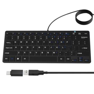 Imagem de Mini teclado com fio USB ultrafino de 78 teclas com teclas de atalho de mídia para Apple Mac Pro, MacBook 56Pro/iMac, Air, Mac mini, laptops, PC desktop Windows 11/10/8/7, com adaptador USB-A para C