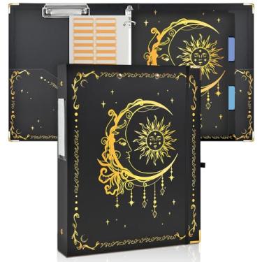 Imagem de Fichário de 3 anéis com prancheta, fichário para homens e mulheres, divisórias de fichário com abas, fichário de 7,6 cm para material escolar, material de escritório, pasta (lua e sol e ouro preto)