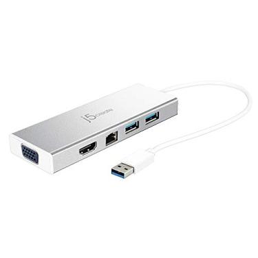 Imagem de Hub USB 3.0 da j5Create com HDMI, VGA, RJ45 Gigabit Ethernet, 2 portas USB 3.1 tipo A - Adaptador de transferência de dados de alta velocidade para Mac, Windows, Desktop PC - Suporta resolução de até 2 K