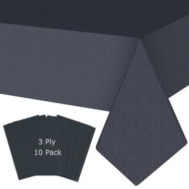 Imagem de SWGIEEI Toalha de mesa de papel preta para mesas retangulares, pacote com 10, 137 cm × 272 cm, toalha de mesa descartável para mesas de 9 a 2,5 m, capa de mesa de festa de papel e plástico para