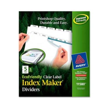 Imagem de Divisórias de etiquetas transparentes Avery EcoFriendly Index Maker com abas brancas