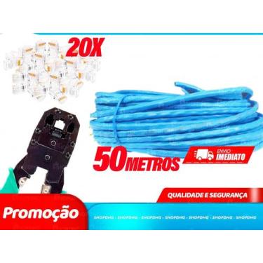 Imagem de Kit 50m Cabo Rede Azul + 20Plug Rj45 + 1 Alicate Crimpar - SHOPDNG
