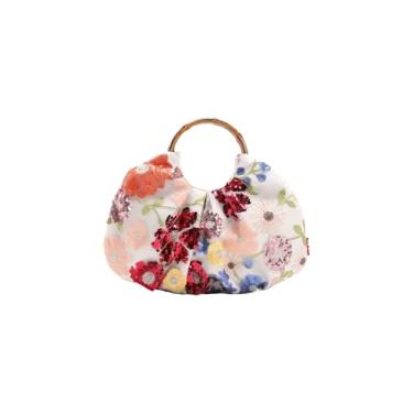 Imagem de Verdusa Bolsa feminina elegante floral de lantejoulas para noite com alça superior e alça superior plissada, Vermelho, One Size