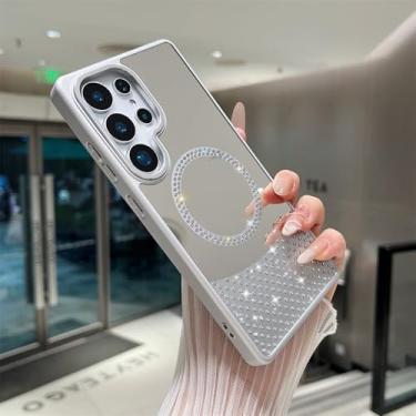 Imagem de Capa de luxo com película espelhada colorida e joias para Samsung Galaxy S25 S24 S23 S22 S21 Ultra Plus A55, capa protetora para carregamento sem fio, cinza, para Galaxy A56
