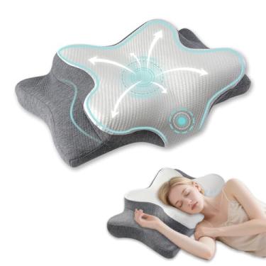 Imagem de Travesseiro cervical para pescoço e ombro - Almofadas ergonômicas de suporte de pescoço para dormir com alívio da dor, travesseiro de espuma viscoelástica de contorno para pessoas que dormem de lado
