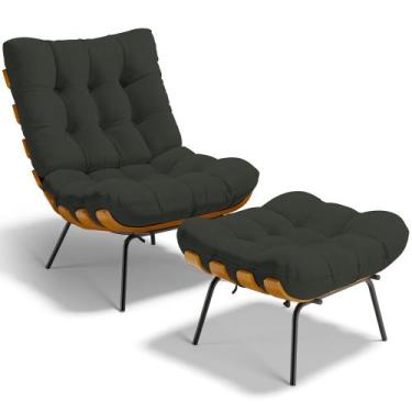 Imagem de Poltrona Costela L02 com Puff Sala de Estar Linho Verde - Lyam Decor