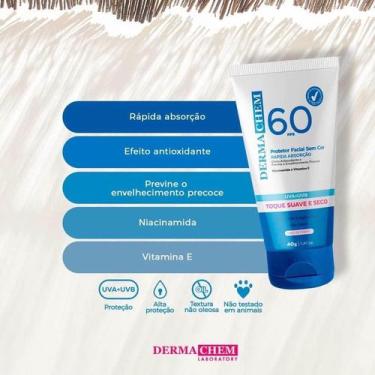 Imagem de Protetor Solar Facial Dermachem FPS 60 sem cor Pro Rosto Toque Seco Co
