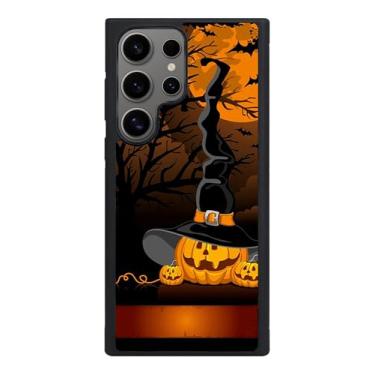 Imagem de VUTTOO Capa para Samsung Galaxy S24 Ultra - Halloween Pumpkins Witch Hat Pattern Phone Case - Capa de telefone TPU com proteção contra absorção de choque