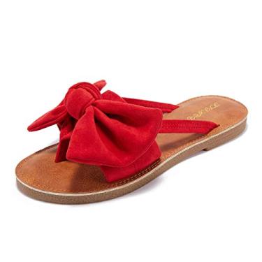 Imagem de FISACE Sandália feminina gladiadora de verão com tiras e bico anelado, Vermelho, 6