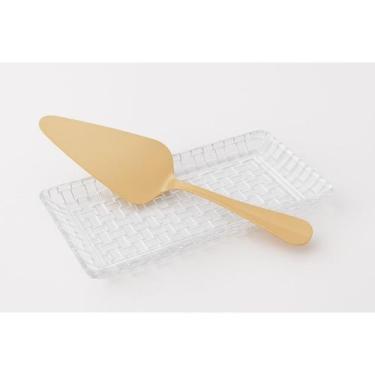 Imagem de Kit Espátula Para Bolo Inox Dourada + Travessa Vidro Para Sobremesa 25