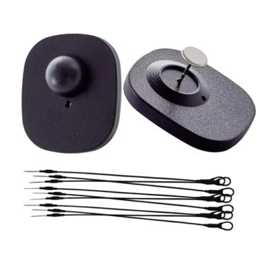 Imagem de 1000 etiquetas de segurança de roupas reutilizáveis RF 8,2 MHz em preto, kit de equipamento antifurto de varejo com 1000 pinos, 100 cordões de metal e sensores de ponto de verificação removedores