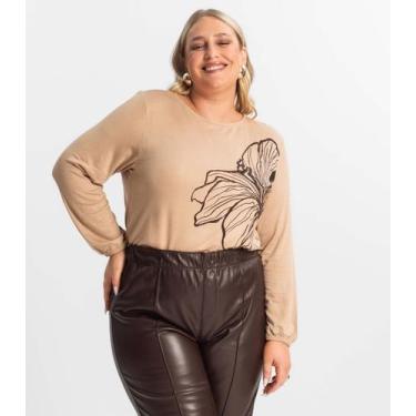 Imagem de Blusa Feminina Plus Size Manga 7/8 Secret Glam Marrom, Plus G4, Marrom