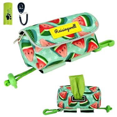 Imagem de Suporte de bolsa para petisco e cocô para trela, 2 bolsas impermeáveis com zíper para acessórios de caminhada de animais de estimação, com dispensador, clique de treinamento e 1 rolo grátis (melancia)