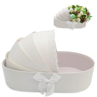Imagem de Dylcypheria Cesta De Presente Para Bebê, Papelão Vazio, Chá De Bebê, Revelação Do Sexo Do Bebê, Arranjo De Frutas Vermelhas Com Flores, Caixa De Lembrança, 14,3 X 8,5 X 3,2 Polegadas (Branco)