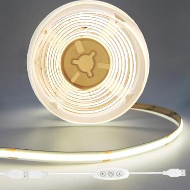 Imagem de GXILEE Fita de LED COB Branco Natural 4000K CRI92+, DC 5V 1,8 m Fita de Luz LED com Interruptor de Dimmer para Gabinete Casa Escritório Decoração de Iluminação DIY