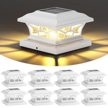 Imagem de DAMAYCA Pacote com 8 lâmpadas solares de poste à prova d'água para ambientes externos, serve para decks de cerca de madeira e vinil de 10 x 15, 15 x 15 cm, lâmpada LED Edison com modos de luz branca