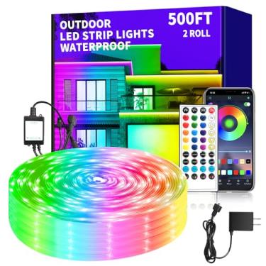 Imagem de vimeepro Fita de LED de 152 m à prova d'água, luzes de LED IP68 à prova d'água com controle remoto e aplicativo, faixa de luzes LED RGB para ambientes externos, sincronização de música para quarto