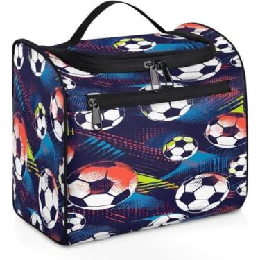 Imagem de Bola De Futebol Padrão Pendurado Nécessaire Bolsa Para Mulheres Homens Grande Maquiagem à Prova D'água Cosméticos Lavagem Bolsa Para Viagem