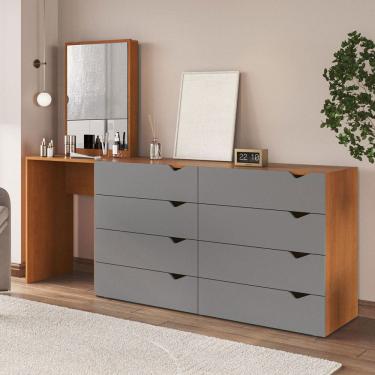 Imagem de Cômoda Porto 8 Gavetas com Espelho Cinza/Freijó - Politorno