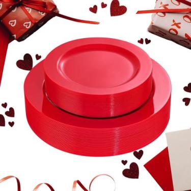 Imagem de Pratos de plástico FLOWERCAT Red 60PCS (30 x 26cm + 30 x 19cm)