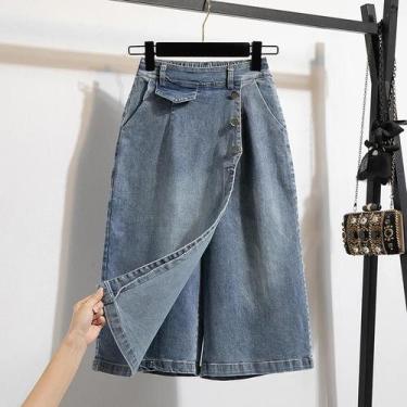 Imagem de Saia De Jeans De Cintura Alta plus Size Azul Estilo Coreano Casual Par