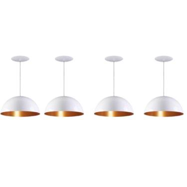 Imagem de Pendente Meia Lua Kit4 Branco/Cobre Vintage Retro Aluminio Lustre Teto Casa sala Cozinha Decorativa