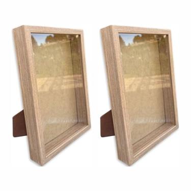 Imagem de Kit 2 Molduras Caixa Alta Revestida com Vidro Expositora Bordados Quadros Quilling Scrapbook Com Suporte 20x25-1,5x4,5