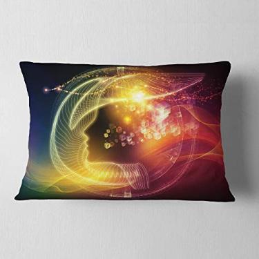 Imagem de Designart Lombar Iluminada Cabeça Humana Fractal 'Abstrato, Sala de Estar, Sofá, Almofada de Alta Qualidade + Capa de Almofada Estampada em ambos os lados 30,5 x 50,8 cm