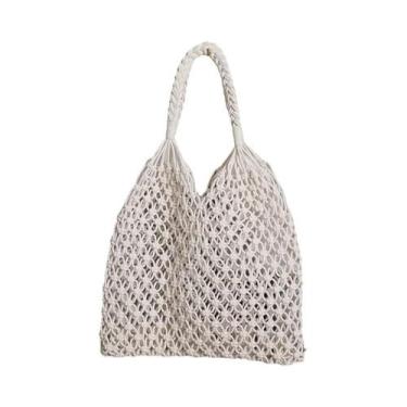 Imagem de Bolsa Tote de Palha Grande com Alças - Estilo Vintage para Praia e Com