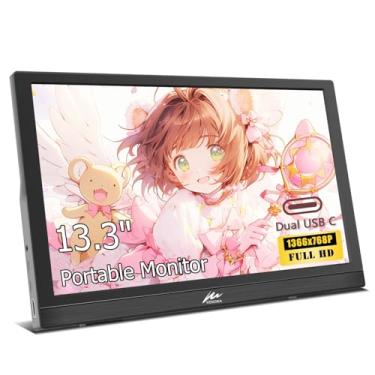 Imagem de Kenowa Monitor Portátil 13,3", Hd 1366X768P, Tela Led Pequena Hdmi Com Dois Usb-C Hdmi, Monitores Externos Para Laptop, Mac, Telefone, Pc, Ps4/5, Xbox, Alto-Falantes Integrados