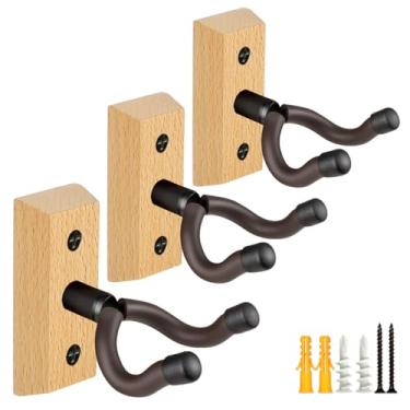 Imagem de MUSO Cabide de guitarra Nature Wood – Gancho de suporte resistente, adequado para acústico, clássico, baixo elétrico, violoncelo, violino, banjo, bandolim – Feito de madeira (pacote com 3)
