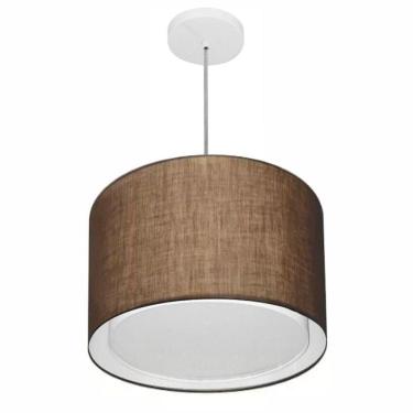 Imagem de Lustre Pendente Cilíndrico Duplo Vivare Md-4286 Cúpula Em Tecido 40x30cm - Bivolt Café 127/220v
