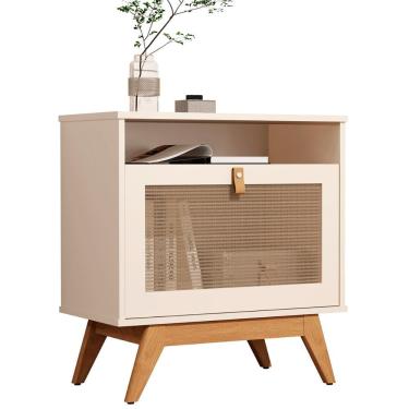 Imagem de Mesa De Cabeceira Camu-camu New 1 Porta E Pés Madeira Maciça Off White