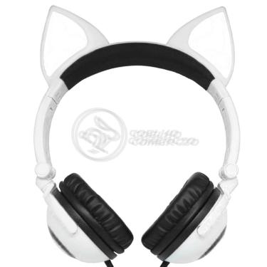 Imagem de Fone De Ouvido Gatinho Led Dobrável Microfone Branco