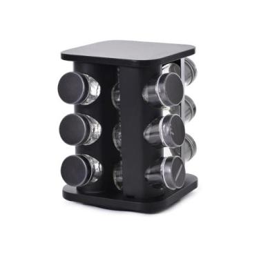Imagem de Porta Temperos e Condimentos Inox Preto Giratório 12 peças - Wincy Cas