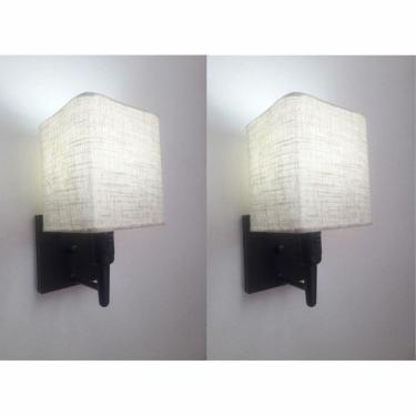 Imagem de Kit-2 Arandela Quadrada Md-2019 Preto C- Inter Liga E Desl Cúpula Rustico Bege - Bivolt