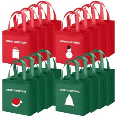 Imagem de Wesnoy Pacote com 60 sacos de presente de Natal a granel, vermelhos e verdes, reutilizáveis, não tecidos, sacolas de Natal com alças para presente de Natal, lembrancinhas de festa de Natal, 23 x 22 x