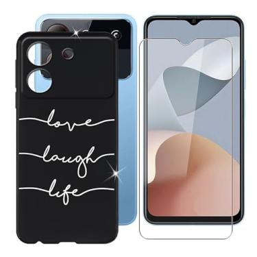 Imagem de Ikiiqii Capa para celular ZTE Blade A54 (6,6 polegadas) + protetor de tela, capa à prova de choque, capa antiarranhões de silicone macio e antiarranhões + vidro temperado - texto minimalista