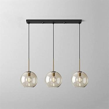 Imagem de Luminária pendente de vidro, luminária pendente retrô para mesa de jantar E27, lustre de vidro, luminária suspensa de 3 luzes para sala de jantar, quarto, sala de estar, ilha de cozinha (tam