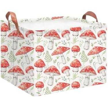 Imagem de NTAOHAMPER Cesta de armazenamento retangular vazia, caixa de armazenamento com alças, decoração de quarto, cesta de presente, caixa de livro (cogumelo aquarela)