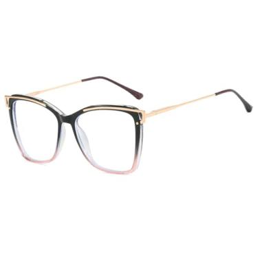 Imagem de Armação de óculos anti-luz azul feminina, estilo olho de gato, transparente, moda feminina, preto e rosa, 148 mm