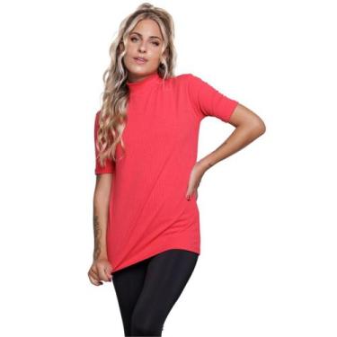 Imagem de Blusa Manga Curta Gola Alta WLS Modas Em Malha Canelada Blogueira Moda