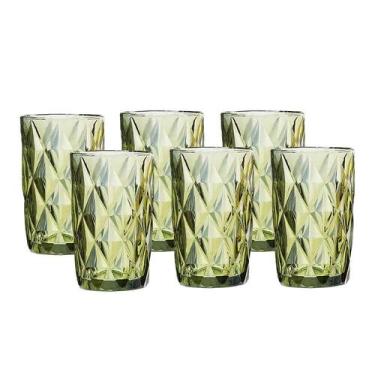 Imagem de Jogo 6 Copos para Água Vidro Diamante Verde Class Home 350ml