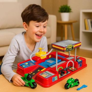 Imagem de Brinquedo Lava Rápido Auto Posto Infantil 2 Motos Montar Desmontar Pis